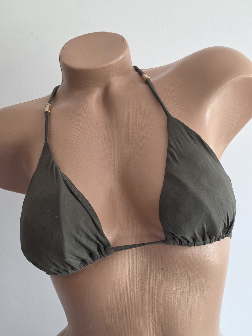 Vix By Paula Hermanny Lucy String Bikini Triangle Top M Green Gold Beaded